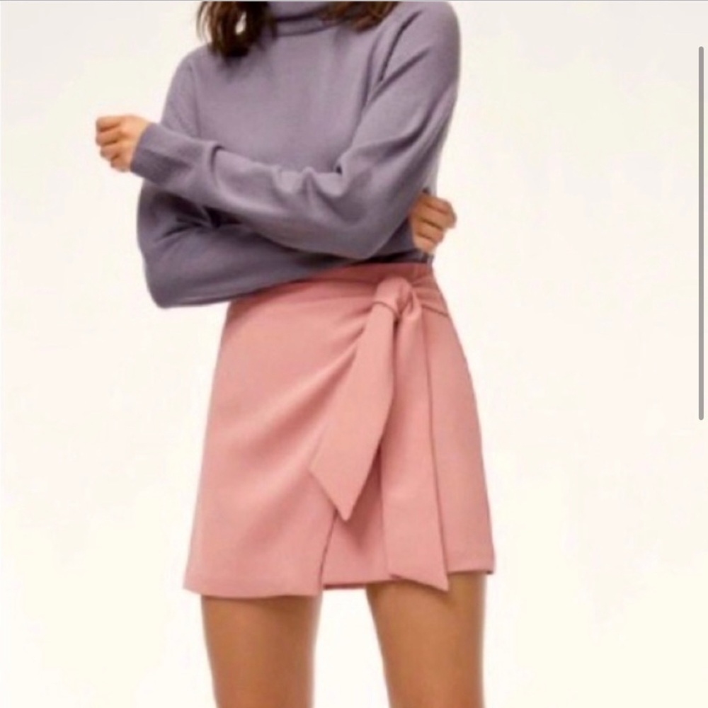 Aritzia Wilfred Blush Pink Tie Front Faux-wrap Mini Skirt Size 2